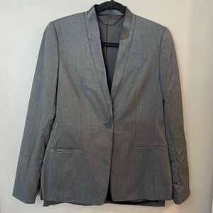 Elie Tahari Gray Leather Detail Blazer